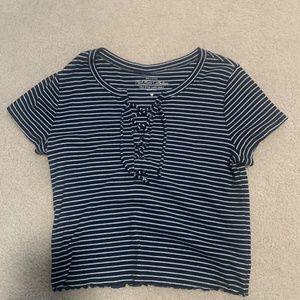 Hollister Drawstring Stripped Short Sleeve Shirt